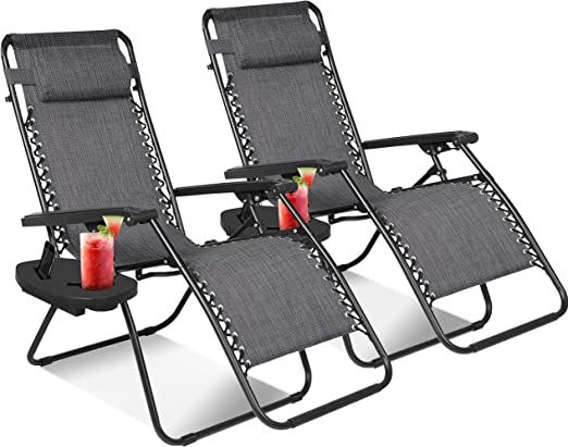 KEPLIN Zero Gravity Chairs Set of 2 with Canopy - Made of Textoline